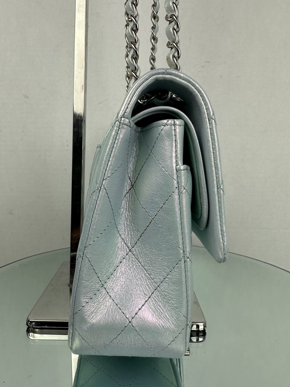 ❌SOLD IN BUNDLE❌Iridescent Light Blue Classic Double Flap Medium Silver Hardware - Picture 6 of 14